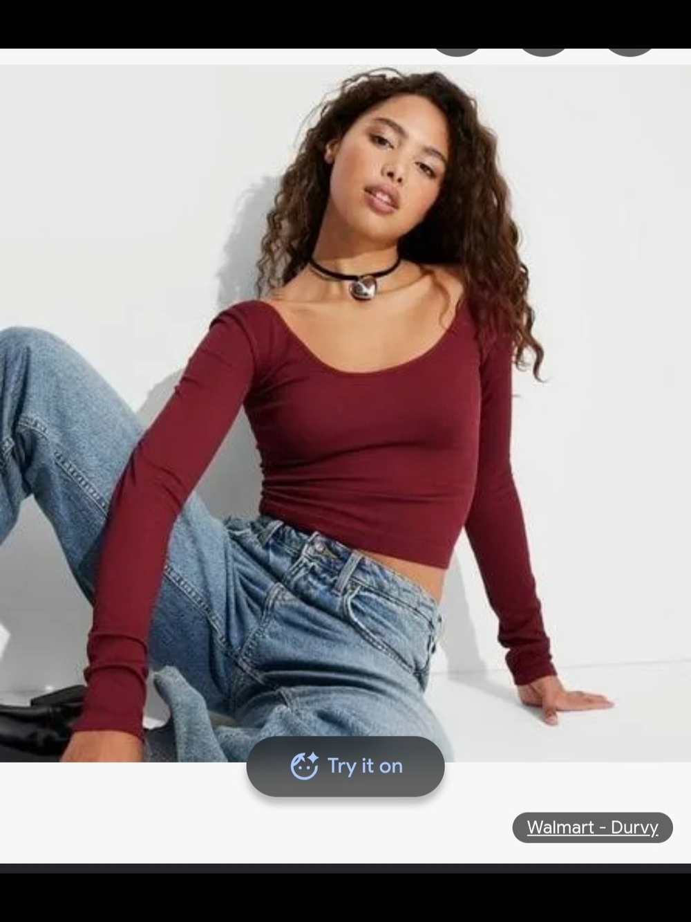 wild fable Long Sleeve Scoop Crop Top in Burgundy